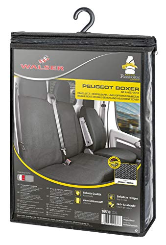 Walser 10538 Funda de asiento de coche ajuste de transportador, funda de asiento de poliéster antracita compatible con Peugeot Boxer, banco simple y doble