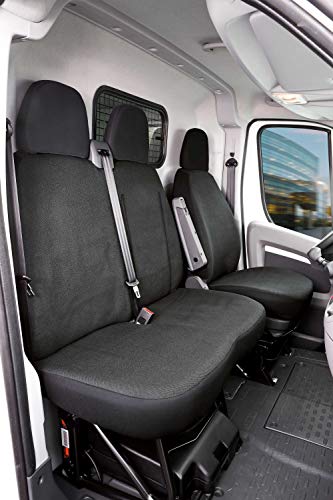 Walser 10538 Funda de asiento de coche ajuste de transportador, funda de asiento de poliéster antracita compatible con Peugeot Boxer, banco simple y doble