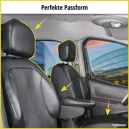 Walser 11520 Funda de asiento de coche ajuste de transportador, funda de asiento de imitación de cuero antracita compatible con VW T6, 2 asientos individuales en la parte delantera