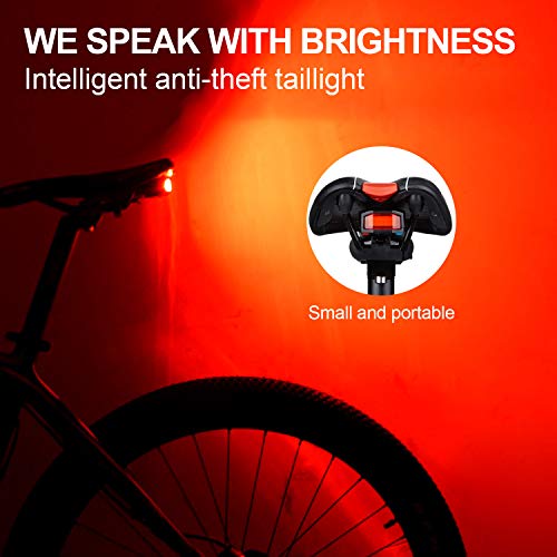 WASAGA Luz Trasera de Bicicleta con Control Remoto para Alarma, Timbre de Bicicleta y luz Trasera COB, Luz Trasera antirrobo Recargable Impermeable, Correa de Silicona para Bicicleta