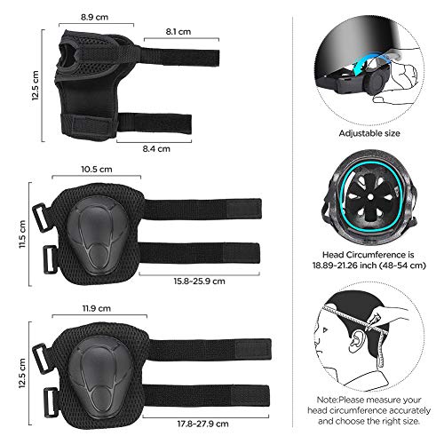 Wayin Conjuntos de Patinajes Niños Protecciones Patines Infantiles con Casco Ajustables Rodilleras y Coderas para Skate Bicicleta Monopatín Deporte（Negro）