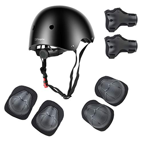 Wayin Conjuntos de Patinajes Niños Protecciones Patines Infantiles con Casco Ajustables Rodilleras y Coderas para Skate Bicicleta Monopatín Deporte（Negro）