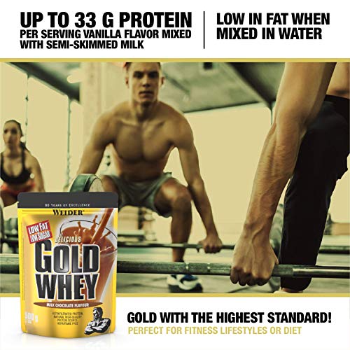 Weider Gold Whey Sabor Chocolate - 500 gr. Concentrado de Proteina de Suero de la más alta calidad. Fácil absorción y digestión. Con un extra de BCAA.