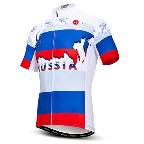 weimostar Ciclismo Jersey De Los Hombres Ropa De Bicicleta De La Bicicleta De Jersey Camisetas De Carretera MTB Jersey De Manga Corta Verano Rusia Azul Tamaño XXXL