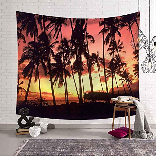 WERT Tapiz de Hoja de Palmera Tropical Colgante de Pared Junto al mar Paisaje de Puesta de Sol Tapiz Yoga Toalla de Playa Estera decoración Bohemia A10 95x73cm