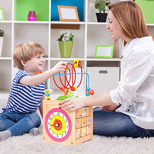 Wesimplelife Juego de Juguetes de Laberinto de Madera Cubo de Actividades Centro de Actividades 6 en 1 Juguete de Madera Laberinto Educativo Regalo para Bebés Niños