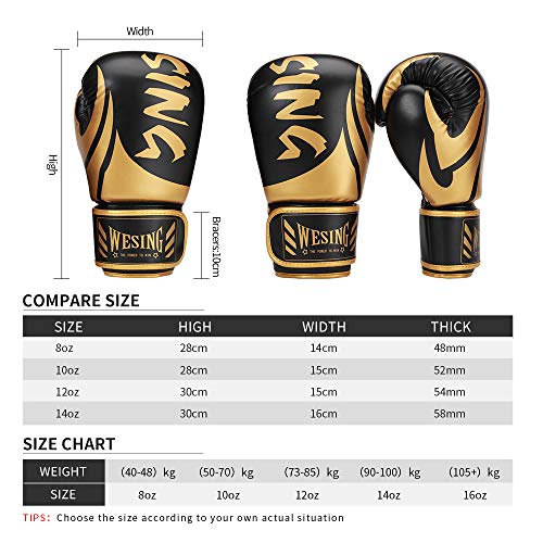 Wesing Guantes de boxeo para hombre, 14 onzas, guantes de boxeo de entrenamiento MMA de 16 onzas