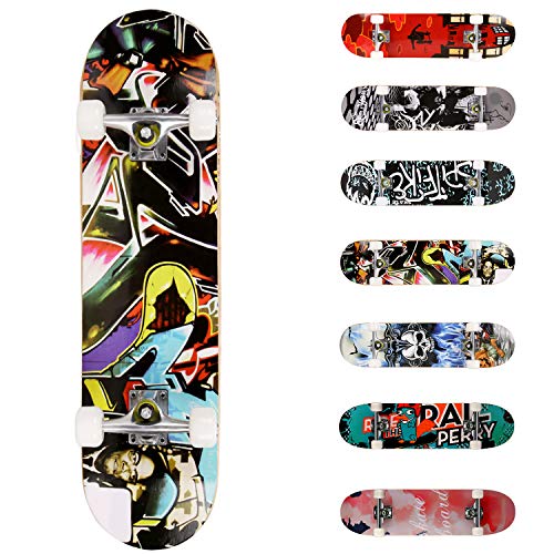 WeSkate Completo Skateboard 31"x8" 7 Capas Monopatín de Madera de Arce Skateboards con rodamientos ABEC-7 de 7 para Principiantes Niñas Niños Adolescentes Adultos