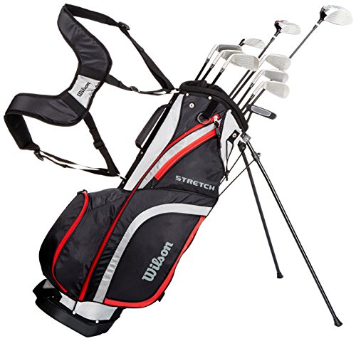 Wilson, Set completo para principiantes, 10 palos de golf con bolsa de transporte, Hombre (mano derecha) Stretch XL, Negro/Gris/Rojo, WGG157551