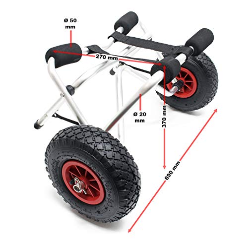 WilTec Carro Transporte Kayak Plegable 68kg Aluminio Carrito Canoa Piragua Embarcación Deporte Piragüismo