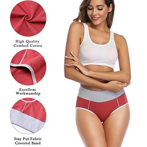 wirarpa Bragas Mujer Slip Cintura Alta Algodón Braguitas 4 Pack Tamaño M