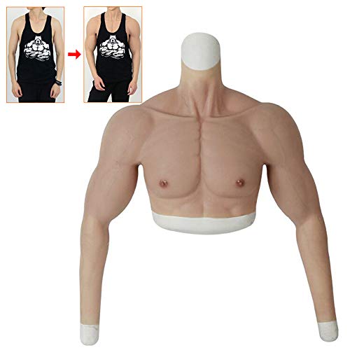 WJH Falso Pecho Masculino Muscular del Brazo de Silicona del Consejo de Medio Cuello Alto para Navidad hollaween apoyos Cosplay Traje de Mascarada del Maquillaje