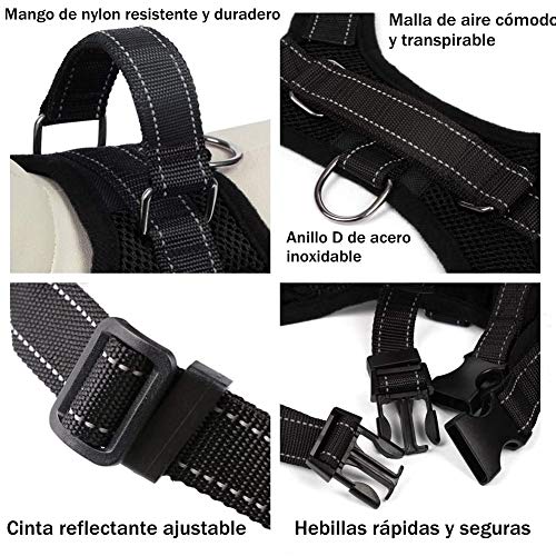 Wodondog Arnés para Perros Reflectantes Cómodo Transpirable Chaleco Acolchado Ajustable Arnés para Perros Grandes Medianos Pequeños (XL, Negro)