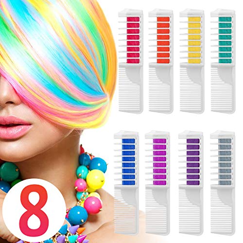 Wolady Coloración Temporal Cabello Tiza Peine Cabello Tinte Cabello 8 Colores 2 en 1 Peine Coloración Color de Cabello con Guantes y Chal Desechable Niños DIY Cosplay Más Adecuado para Cabello Claro