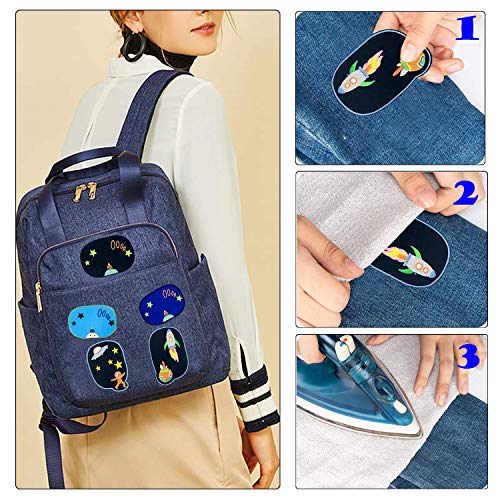 Woohome Patch Sticker, 12 Pz Rodilla Parche Termoadhesivo Algodón de Vaqueros para Planchar con Diseño de Astronauta Espacial, Coser en Chaquetas, Ropa, Bolso, Zapatos