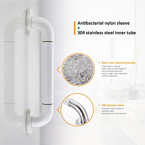 WOOHSE Asidero de Baño Antideslizante blanco Ø 35x350 mm Asa de Seguridad para Baño Manija de la Ducha de Acero Inoxidable para Niños y personas mayores o enfermas, Capacidad de carga máx. 120 kg