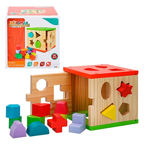 WOOMAX- Cubo actividades de madera 14 piezas (Colorbaby 42139)