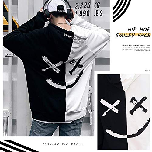 XIAOYAO Hombre Sudadera con Capucha Deportiva Manga Larga Hoodie Casual Camisa de Entrenamiento (M, Blanco Negro)