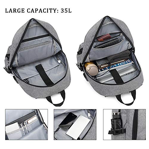 XQXA Mochila Antirrobo Impermeable,Mochila Portatil 15.6 Pulgadas Mochila Hombre con Puerto de Carga USB,Mochila Backpack para el Laptop para Ordenador del Negocio Trabajo Diario Viaje-Gris