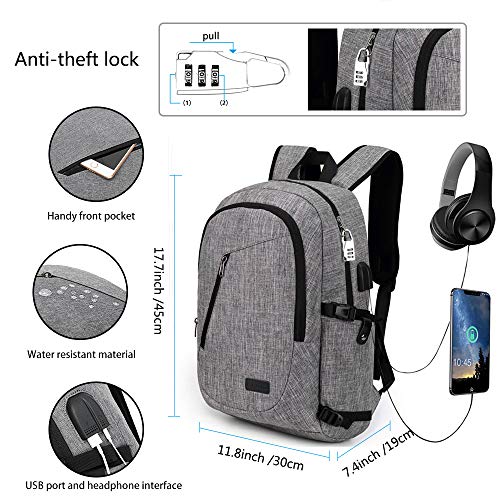 XQXA Mochila Antirrobo Impermeable,Mochila Portatil 15.6 Pulgadas Mochila Hombre con Puerto de Carga USB,Mochila Backpack para el Laptop para Ordenador del Negocio Trabajo Diario Viaje-Gris