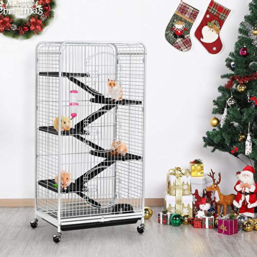 Yaheetech Jaula para Hamster Grande Jaulas de 3 Niveles para Hurones Cobaya con Pie Escalara 64x43x131cm Blanca