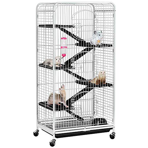 Yaheetech Jaula para Hamster Grande Jaulas de 3 Niveles para Hurones Cobaya con Pie Escalara 64x43x131cm Blanca