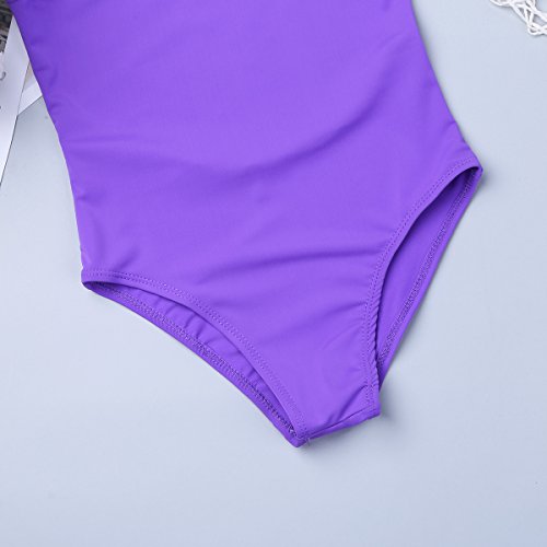 Yeahdor Maillot de Danza Ballet para Chica Leotardo de Gimnasia Rítmica Espalda Encaje Ahuecado Mono Clásico Disfraz Bailarina Morado 6 Años