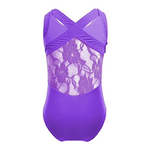 Yeahdor Maillot de Danza Ballet para Chica Leotardo de Gimnasia Rítmica Espalda Encaje Ahuecado Mono Clásico Disfraz Bailarina Morado 6 Años