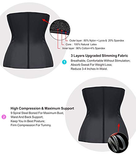 YIANNA Mujer Fajas Reductoras Corsé Waist Trainer Corset Reductor Adelgazante Bustiers de Cinturón Formación Negro, U37G Size 2XL