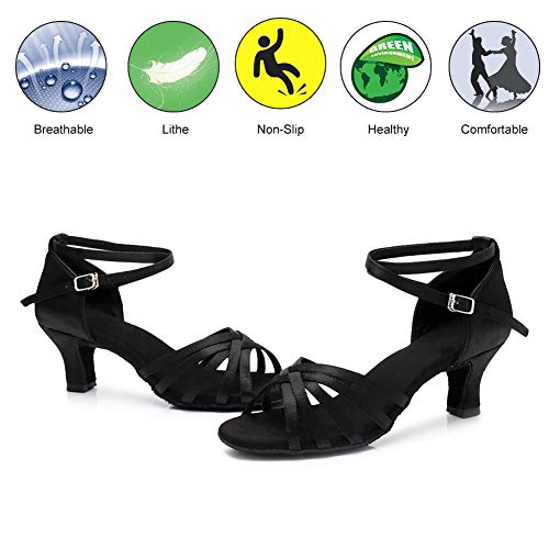 YKXLM Mujeres&Niña Zapatos Latinos de Baile Zapatillas de Baile de salón Salsa Performance Calzado de Danza,ESLP1213-5,Negro Color,EU 40