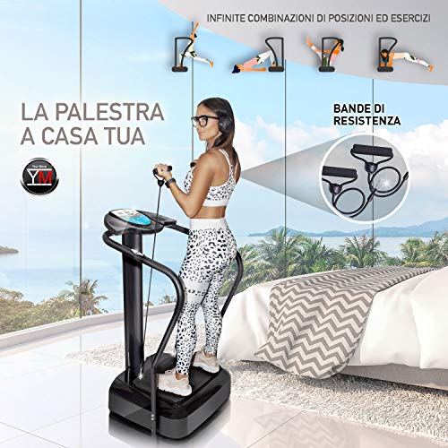 YM Plataforma Vibratoria de Fitness, tonificación y adelgazamiento reafirmante, intensidad ajustable, 10 PROGRAMS + Auto, pantalla, cardio, elásticos de fitness