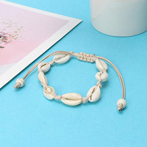 Yolistar 2 Piezas Conchas Pulseras, Handmade Hawaiian Beach Seashell Jewelry Pulseras únicas de Moda, Natural a Mano Pulsera Ajustables, Mujeres (1 Cuerdas Negro, 1 Cuerdas Blanco)