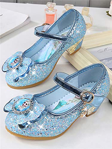 YOSICIL Disfraz Princesa Zapatos Frozen Elsa Zapatos de Lentejuelas Antideslizante Niñas Zapatos de Tacón Velcro Zapatillas de Baile para Vestir Fiesta Cumpleaños Boda Infantil 3-14 Años