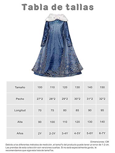 YOSICIL Vestido Elsa con Capa Disfraz de Princesa de Invierno Niñas Manga Larga Vestido Frozen Nieve Traje de Fiesta Costume Princesa Anna para Regalo Cumpleaños Boda Vestido Largo 3-10Años