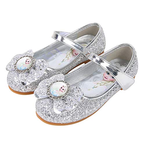 YOSICIL Zapatos de la Princesa Elsa niñas con Lentejuela Zapato de Disfraz Elsa Frozen de Princesa Disfraz Sandalias con Velcro Tacón Zapatos de Fiesta Halloween Cumpleaños Azul EU22-35