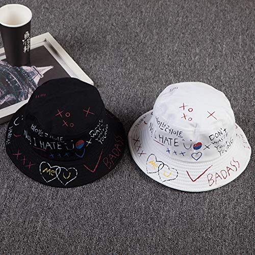 youler Sombrero Pescador, Soft Cotton Sun Cap Creative Graffiti Plegable Bucket Hat Adecuado para Viajes de Pesca al Aire Libre (Negro)