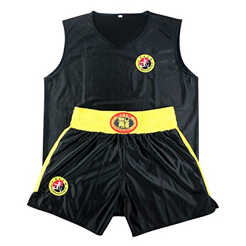 Yudesun Sanda Boxeo Artes Marciales Ropa Niños Adulto Unisex - Judo Rendimiento Muay Thai Karate Kungfu Performance Escenario Estilo Chino Traje Lucha Negro 180cm