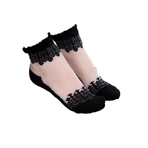 YWLINK Calcetines Encaje Cortos EláSticos De Encaje Cristalino Ultrafino Transparente Hermoso Suave Y Transpirable Antideslizante CóModo Negro, Blanco, Rosa, Caqui, PúRpura, Azul