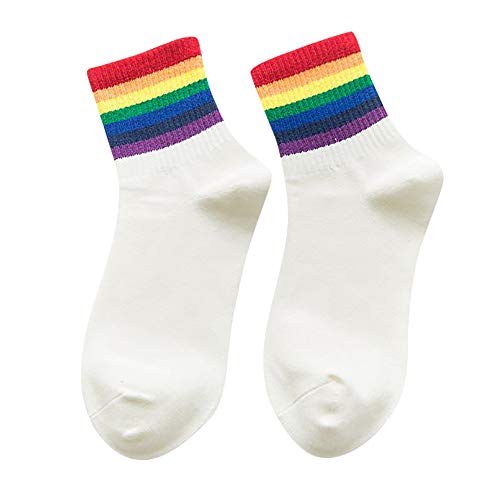 Ywlink Nuevo Calcetines De AlgodóN Calcetines TéRmicos Adulto Unisex Calcetines Rainbow Rayas Calcetines Moda De Navidad CáLido Navidad Blanco Negro