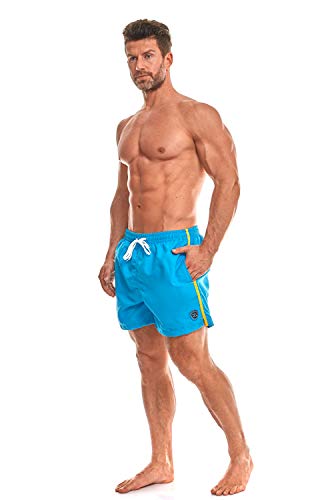 Zagano Milan - Bañador para hombre con bolsillos laterales y bolsillo trasero, pantalones cortos modernos para natación, tiempo libre, deportes acuáticos, en color azul claro, talla 3XL