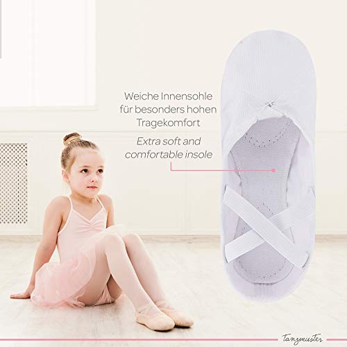 Zapatillas de Ballet - Lino, Suela Entera de Cuero - Blanco - Talla: 22