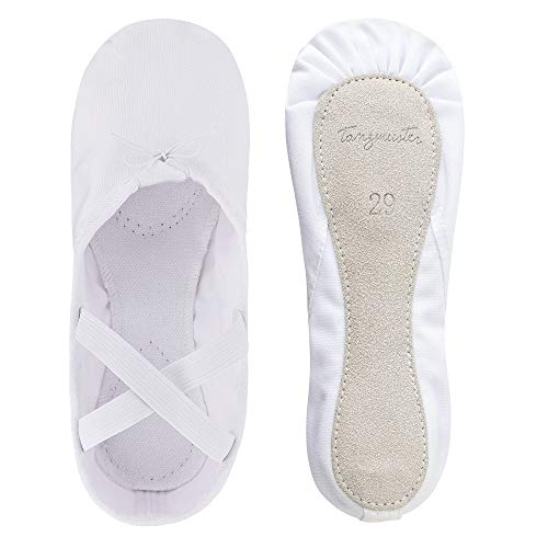 Zapatillas de Ballet - Lino, Suela Entera de Cuero - Blanco - Talla: 22