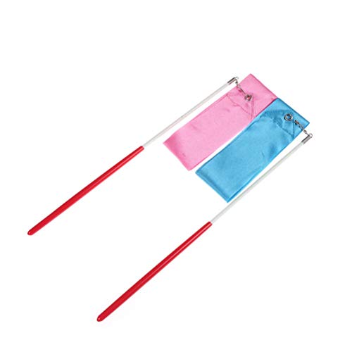 ZRONG 2pcs 2M Arte de Gimnasia Ballet Streamer de Giro del palillo de Rod for Training Profesional Colorido Gimnasia rítmica de la Cinta Cintas Danza (Color : Pink)