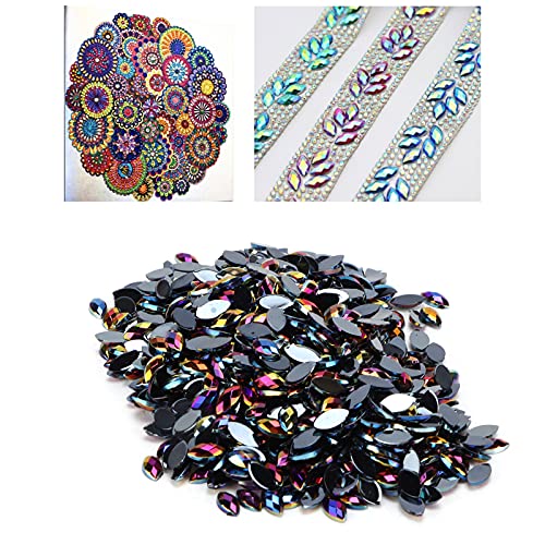 1000 Piezas de Diamantes de Imitación para Manualidades AB Fancy Horse Eye Shape Crystal Gems Flatback Glass Cristales Cuentas para Manualidades de Bricolaje Ropa Bolsa Zapatos Decoraciones(Negro)