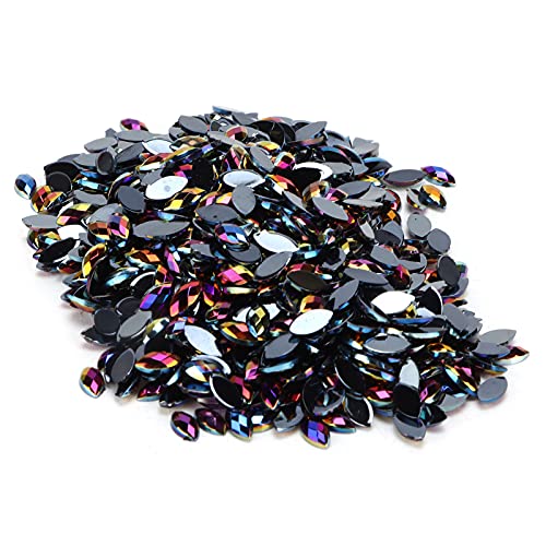 1000 Piezas de Diamantes de Imitación para Manualidades AB Fancy Horse Eye Shape Crystal Gems Flatback Glass Cristales Cuentas para Manualidades de Bricolaje Ropa Bolsa Zapatos Decoraciones(Negro)