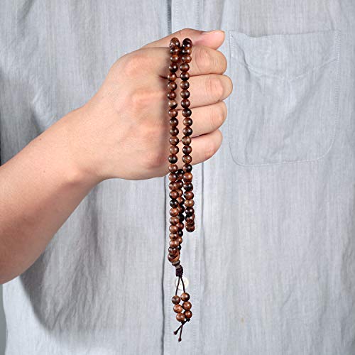 108 Cuentas de madera Cuentas de oración Budismo Pulsera de 6 mm para la meditación de yoga Oración,Marrón Elástico Budista Buda tibetano Mala Cadena Pulseras Collar para mujeres Regalo de hombre