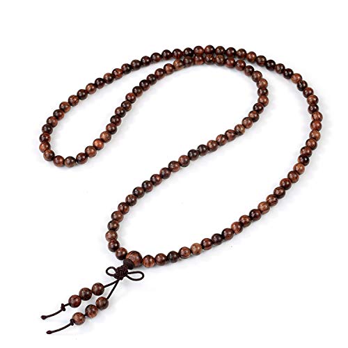 108 Cuentas de madera Cuentas de oración Budismo Pulsera de 6 mm para la meditación de yoga Oración,Marrón Elástico Budista Buda tibetano Mala Cadena Pulseras Collar para mujeres Regalo de hombre