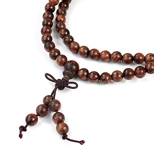 108 Cuentas de madera Cuentas de oración Budismo Pulsera de 6 mm para la meditación de yoga Oración,Marrón Elástico Budista Buda tibetano Mala Cadena Pulseras Collar para mujeres Regalo de hombre