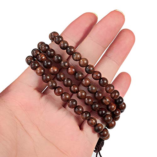 108 Cuentas de madera Cuentas de oración Budismo Pulsera de 6 mm para la meditación de yoga Oración,Marrón Elástico Budista Buda tibetano Mala Cadena Pulseras Collar para mujeres Regalo de hombre