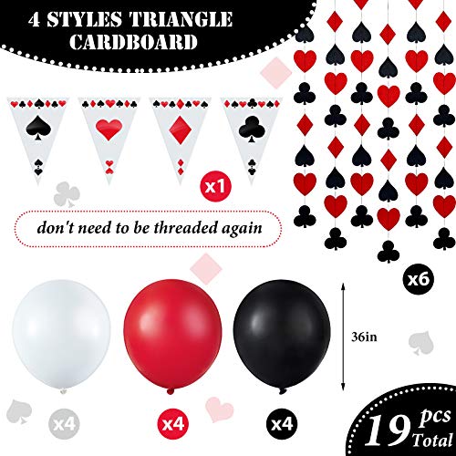 19 piezas temáticas de póquer decoraciones de fiesta banderines de casino decoraciones de cuerda de globos de látex rojo negro blanco para decoraciones de fiesta temáticas de cumpleaños